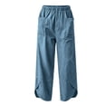 thumbnail image 4 of XPMWRP Women Elastic High Waist Big Patch Pocket Denim Wide Leg Pants Front Split Ankle Loose Lightweight Jeans Casual Walking Vacation Trousers Light Blue XXXL, 4 of 7