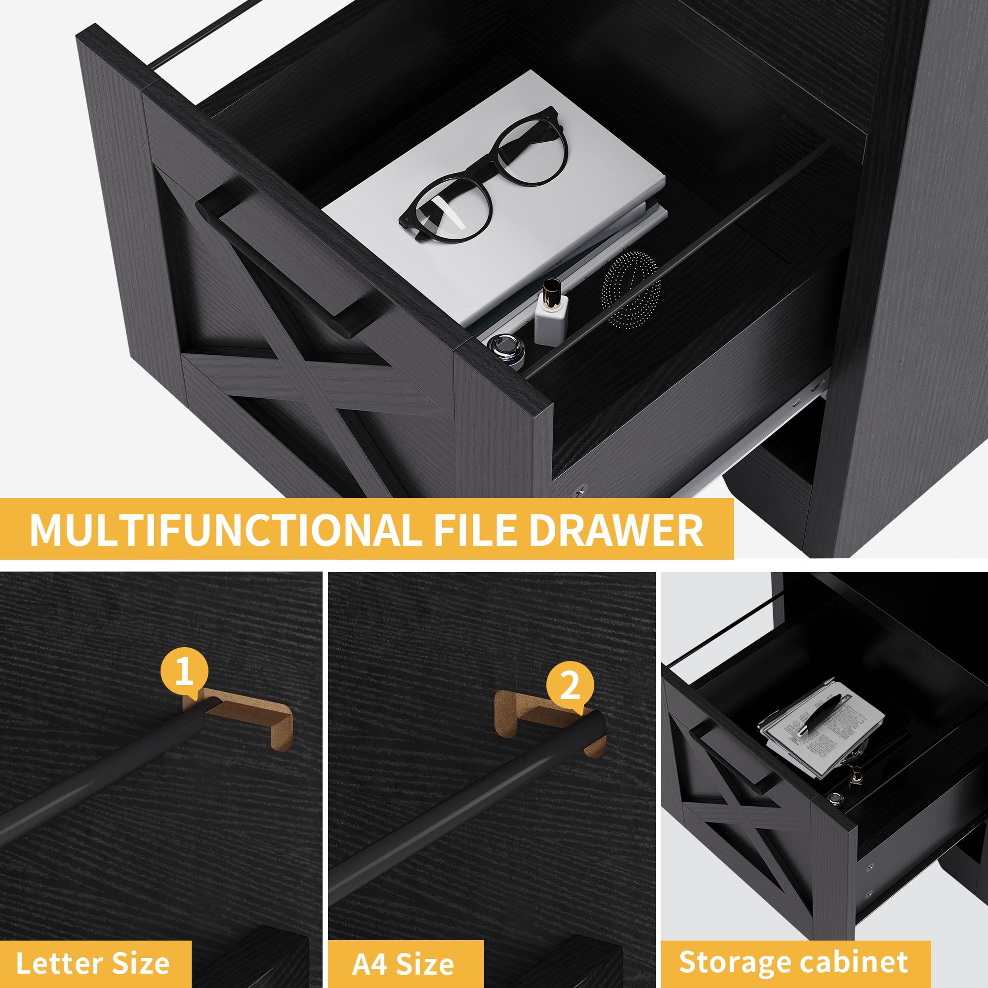 Uforic 59" L Shaped Desk with Power Outlets,Large Computer Desk with Drawers, Home Office Desk,Black