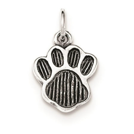 925 Sterling Silver Polished and Antiqued Paw Flat-back Textured Charm Pendant