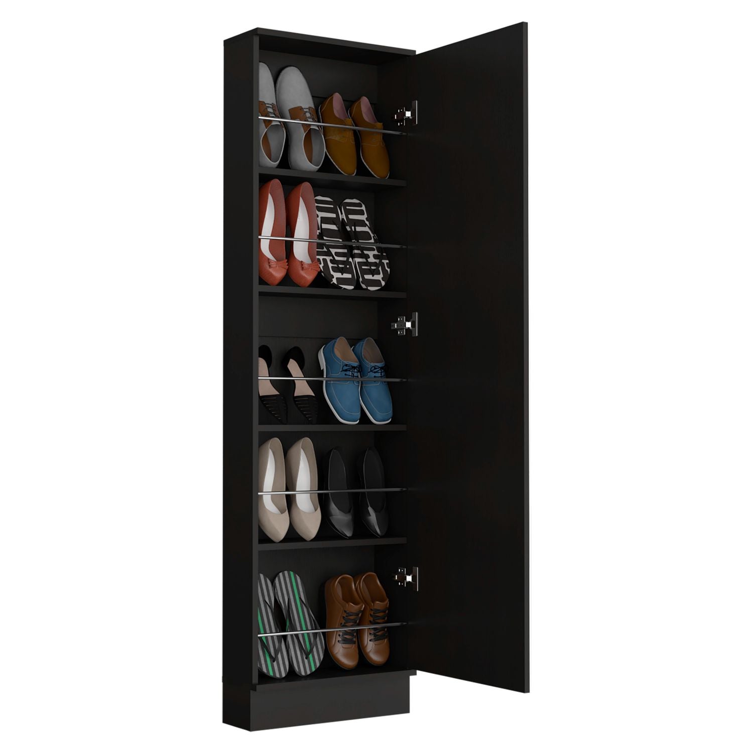 Leto XL Shoe Rack with Full-Length Mirror, Five Interior Shelves, Single-Door Cabinet