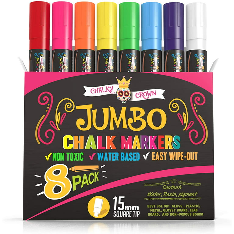 Chalky Crown - Liquid Chalk Markers - Bold Chalk Markers with Square Reversible Tip - 15mm, 8 Pack, Size: 15 mm
