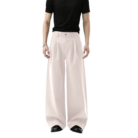 GrmtClth Men’s Dress Pants Old Money Pleated Wide Leg Vintage Baggy Relaxed Fit Office Work Casual Business Trousers Khaki 2XL