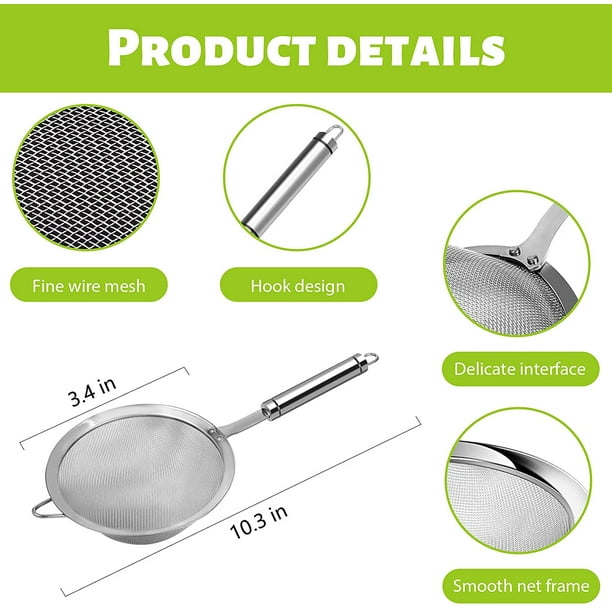 Small Strainer Fine Mesh, Kitchen Gadgets Metal Extra Fine Mesh Sieve  Strainer Stainless Steel with Handle