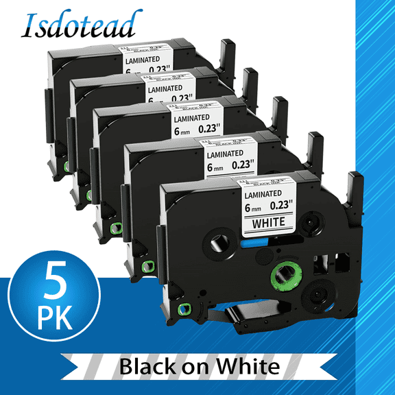 5-Pack 6mm P-Touch Label Tape Replacement for Brother TZe-211 Label Maker Tape 6mm 0.23" Laminated White Compatible with Brother Ptouch PTH110 PT-D200 PT-D210