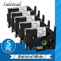 5-Pack 6mm P-Touch Label Tape Replacement for Brother TZe-211 Label Maker Tape 6mm 0.23" Laminated White Compatible with Brother Ptouch PTH110 PT-D200 PT-D210