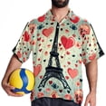 thumbnail image 4 of Eiffel Tower Valentine's Day Men's Hawaiian Button Down Short Sleeve Casual Printed Summer Beach Unisex Shirt, 4 of 6