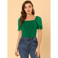 thumbnail image 2 of Unique Bargains Blouse Élégante à Manches Bouffantes pour Femmes, Col Carré, Vert m, 2 of 6