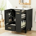 thumbnail image 2 of 24" Bathroom Vanity with Sink, Bathroom Cabinet with Door Shelf, Deep Drawer, 2-Tier Pull-Out Basket, Solid Wood Frame and MDF Board, Easy Assembly, Modern Bathroom Cabinet for Bathroom, Black, 2 of 9