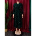 thumbnail image 5 of AURA Women’s Sequin A-Line Dress Round Neck Long Sleeve High Waist Mid-Length Zipper S-XXXL, 5 of 7