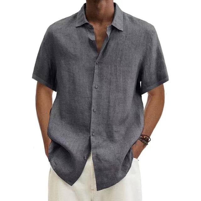 generic Men's Linen Shirts Short Sleeve 2024 Men Summer Button down T Shirts Vacation Beach Tops Plus Size Tops Casual