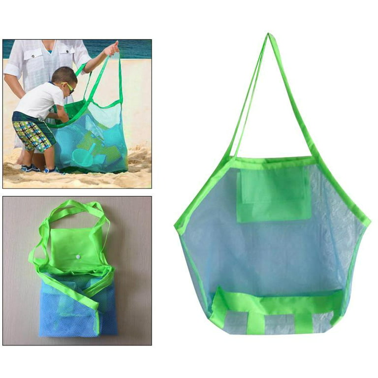 Large Mesh Beach Bag for Toys Sand Away Tote for Child Swim Pool Travel  Sandy Shoes Wet Towels 18 x 12 x 18 Inches - Blue green 
