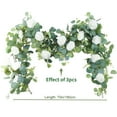 thumbnail image 2 of 1pc/3pcs, 70'' Long Faux Eucalyptus Garland With White Rose Flowers, 5.9FT/180cm Silvery Dollar Eucalyptus Leaves Gypsophila Garland, Artificial Greenery Vines For Wedding Party Mantle Table Runner, 2 of 7