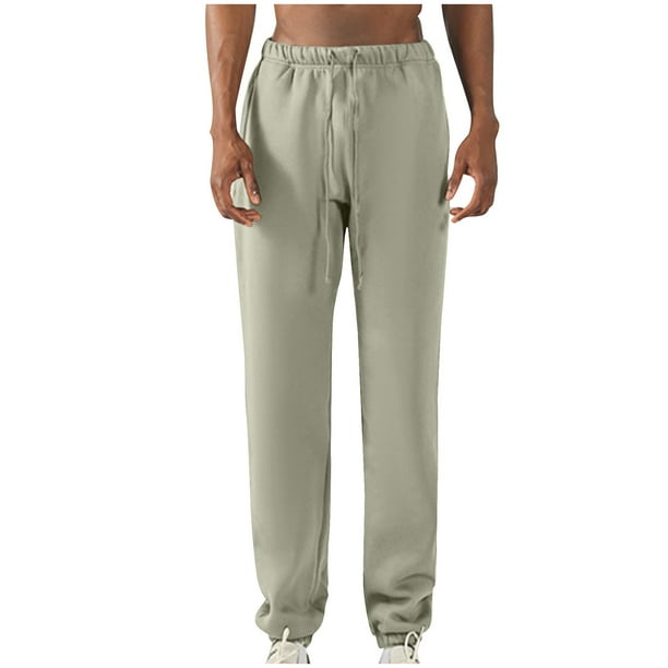 Pantalones largos para hombre, con cintura elástica, color liso, con cordón y bolsillos, de poliéster.