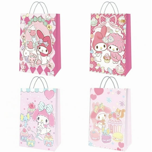 12 PCS Party Favor Candy Bags for My Melody Cartoon Themed Birthday Supplies Decor Kraft Paper Gift Bag.