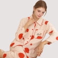 thumbnail image 6 of Women's Woven Pajama Set with Playful Tomato Print and Relaxed Button-Up Fit for Everyday Lounging - Large, Light Beige, 6 of 7