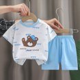 thumbnail image 4 of NOLDARES Toddler Kid Boy Summer Clothes 2pcs Dinosaur Truck Round Neck Short Sleeve Top Shirt Cartoon Graphic Casual Drawstring Shorts Outfits(Light Blue,3-9 M), 4 of 4