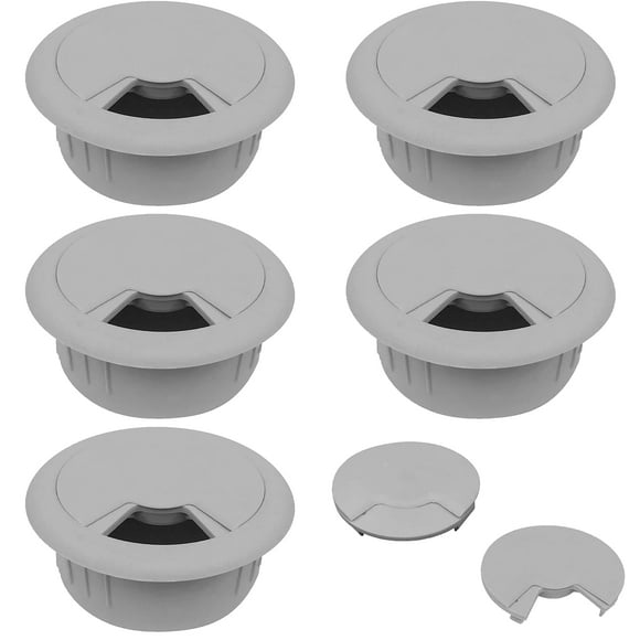 CordAway Illet Rond en Plastique Idéal pour Bureau à Domicile, Ordinateur, Gaming, Home Cinémas et Centres de Divertissement Réglable, Diamètre 2 Pouces, Profondeur 1-1/8 Pouces, Gris, 5/Pack