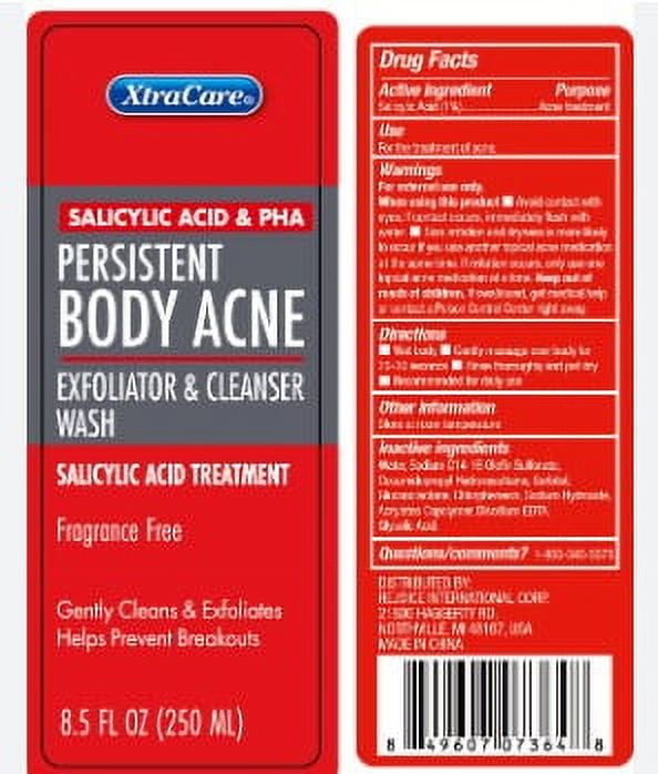 XtraCare Salicylic Acid & PHA Persistent BODY ACNE Exfoliator & Cleanser Wash, 8.5 fl oz., (2 Pack)