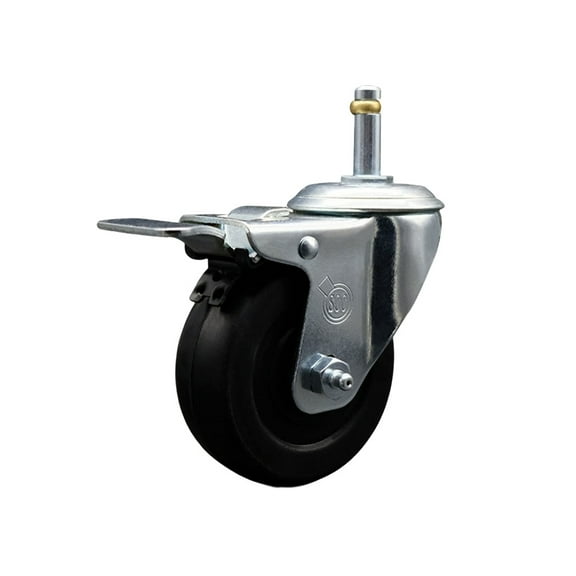 4 Inch Soft Rubber Wheel Swivel 7/16 Inch Stem Caster with Total Lock Brake SCC