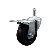 4 Inch Soft Rubber Wheel Swivel 7/16 Inch Stem Caster with Total Lock Brake SCC
