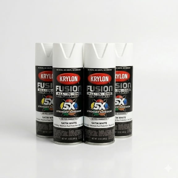 KRYLON K02753007 Fusion All-in-One White Satin 12 oz Spray Paint, 4 Pieces 4 Pack