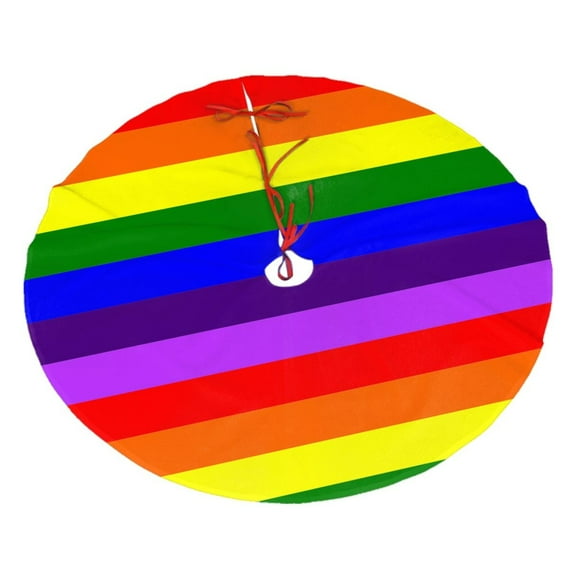 Christmas Tree Skirt Pride Rainbow Flag Pattern Xmas Tree Skirt Decoration for Home Holiday Party 48"
