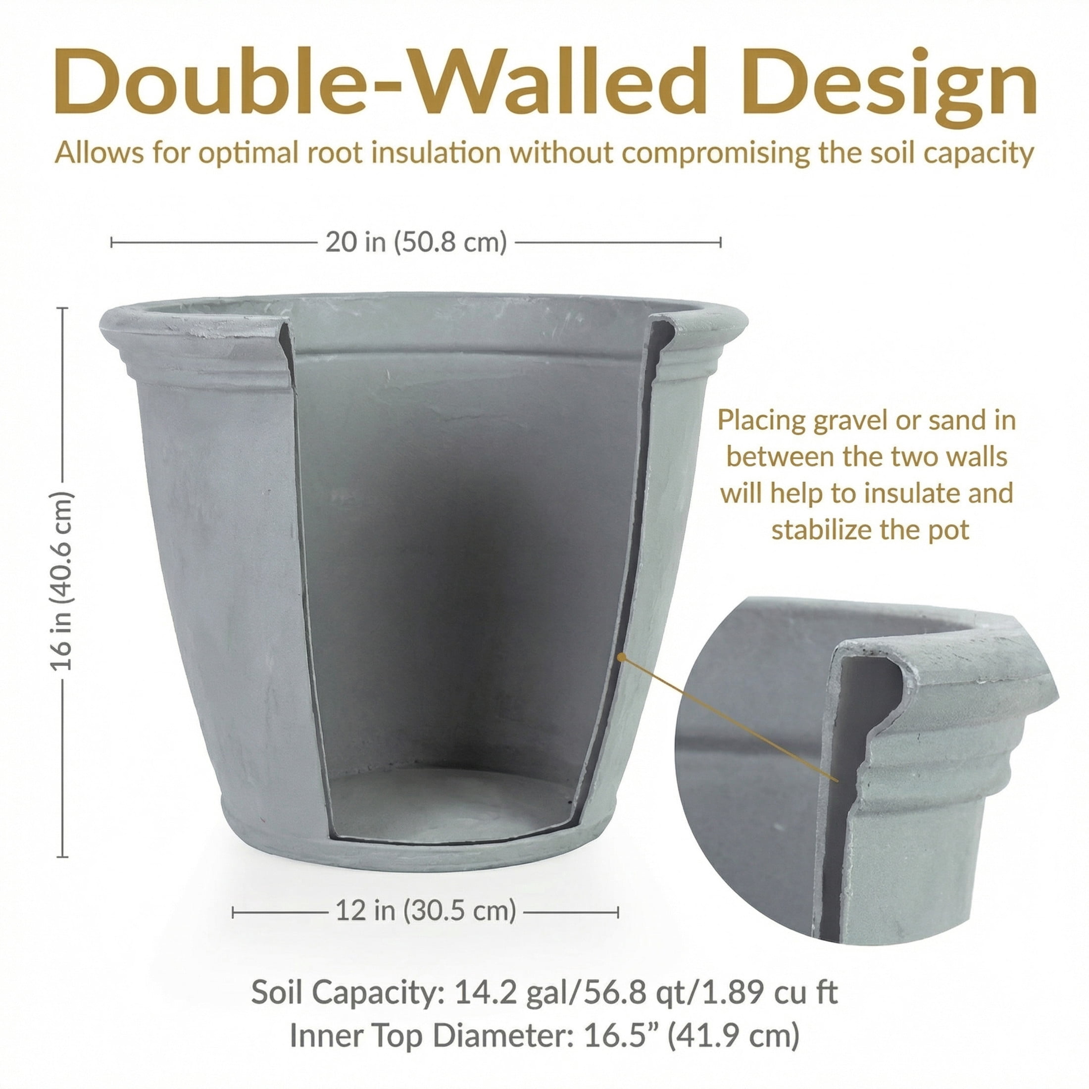 Sunnydaze Anjelica 20" x 20" x 16" Round Light Gray Polyresin Outdoor Planter Pot