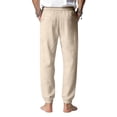 thumbnail image 3 of Zimjoy Men's Linen Beach Trousers Drawstring Elastic Waist Loose Fit Summer Casual Yoga Pants with Pockets, Khaki L, 3 of 3
