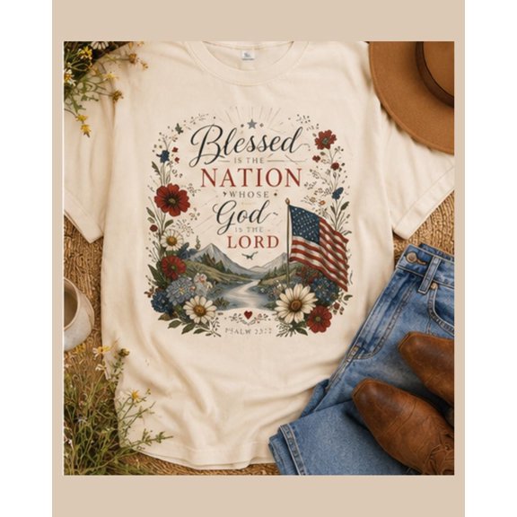 July Fourth Faith Based T-Shirt Patriotic American Flag Tee for Blessed Nation Fourth of July Shirt Floral USA Tshirt