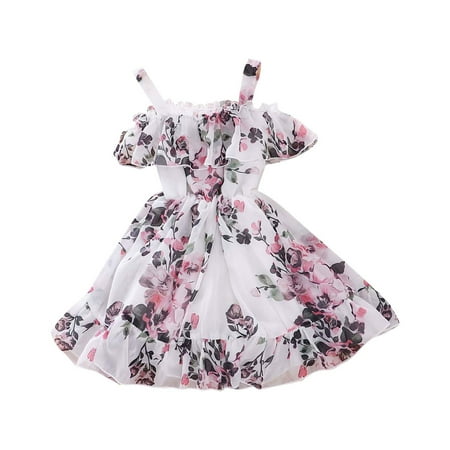 

YWDJ 9 Months-6 Years Girls Dresses Toddler Kids Summer Sling Chiffon Skirt Princess Dress Sling Dress Purple 110