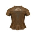 thumbnail image 2 of Zaldita Kids Girls Metallic Short Sleeve T-Shirt Cheerleading Jazz Hip Hop Dance Tops Disco Party Shirts Blouse Black Gold 13-14, 2 of 7