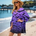 thumbnail image 2 of SEANATIVE Halloween Women's Seven Quarter Sleeve Cardigan Shirt Size XL Purple Bats Oversized Cardigan for Women T Shirt Cardigan Button Down Shirts for Going Out, 2 of 7