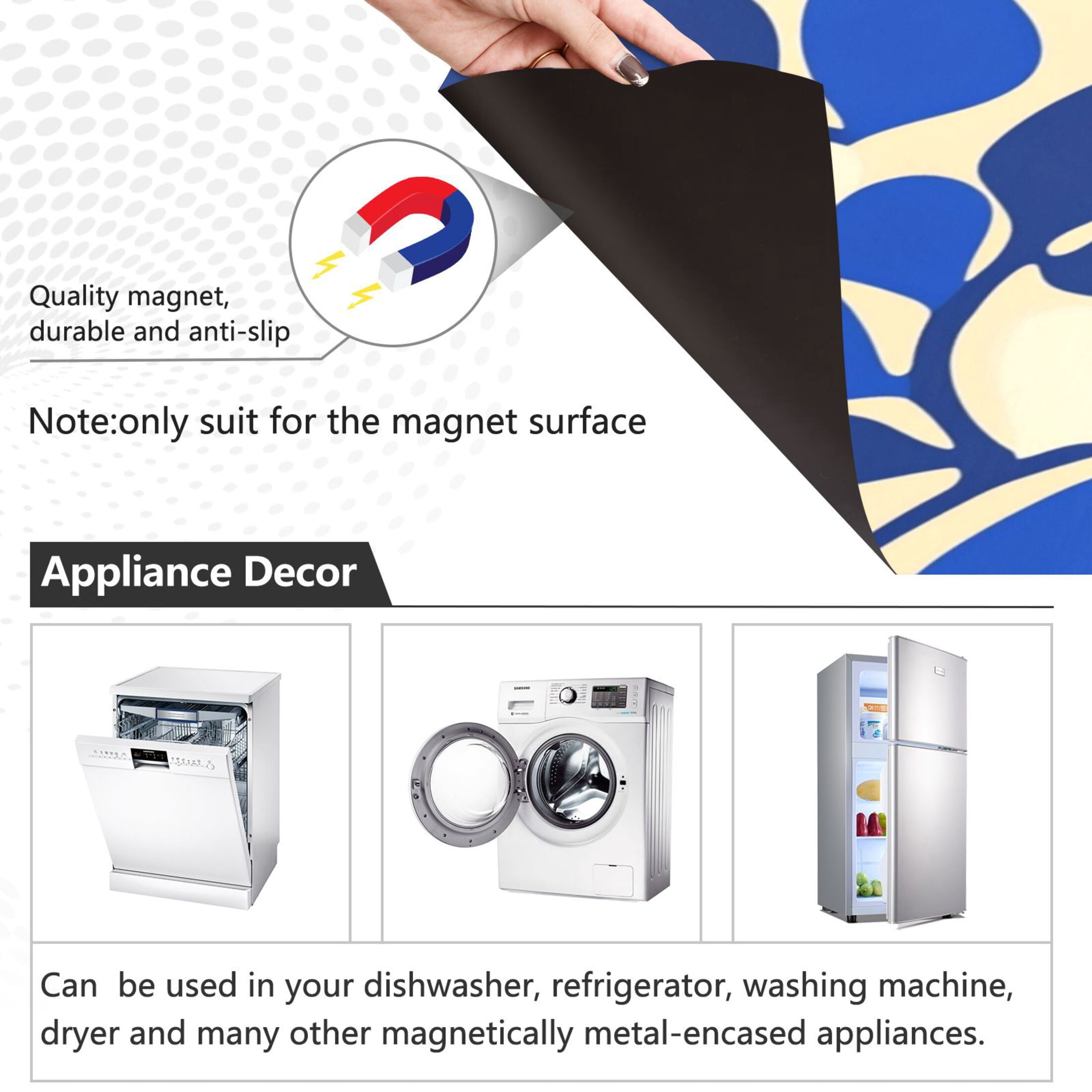 Dishwasher Magnetic Sticker 23x26 Inch Refrigerator Magnetic Sticker Washing Machine Magnetic Sticker Kitchen Panel Magnetic Sticker Home Decor Pretty Blue Pattern