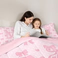thumbnail image 5 of Manfei Ribbon Bow 7-Piece Bedding Comforter Set For Kids,Pink Polka Dots Print Letter M Initial Monogrammed King Bedding Sets,Pink Reversible, 5 of 7