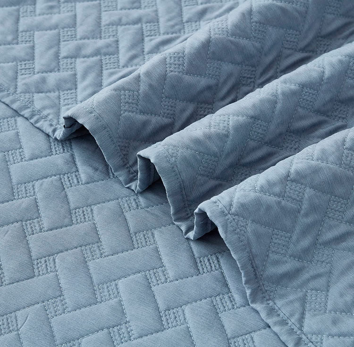 Chezmoi Collection Randall 3-Piece Soft Cooling Bamboo Fiber Quilt Bedspread Basketweave Quilted Coverlet Set (King, Blue)