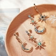 thumbnail image 7 of 2 Sets 2 Styles Colorful Rhinestone Moon & Star Asymmetrical Earrings Zinc Alloy Dangle Stud Earrings for Women Light Gold 57~63mm Pin: 0.8mm 1 Set/style, 7 of 7