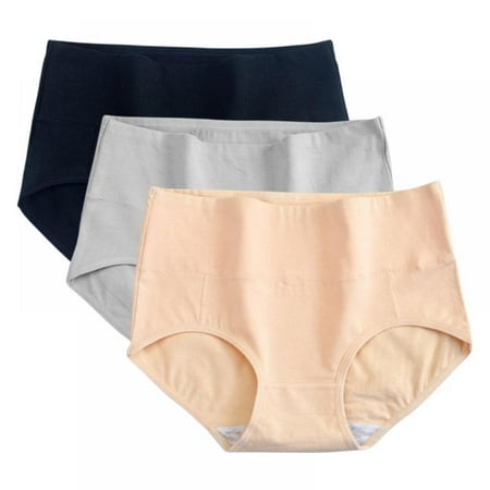 

3Pcs Women s High Waisted Cotton Underwear Soft Full Briefs Ladies Breathable Panties(L)