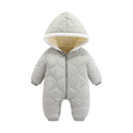 

WREESH Toddler Boy Girl Winter Clothes Hooded Jumpsuit Fashion Solid Color Padded Romper Thickening Warm Fleece Lined Onesie Cute Bear Ear Jumpsuit Gray