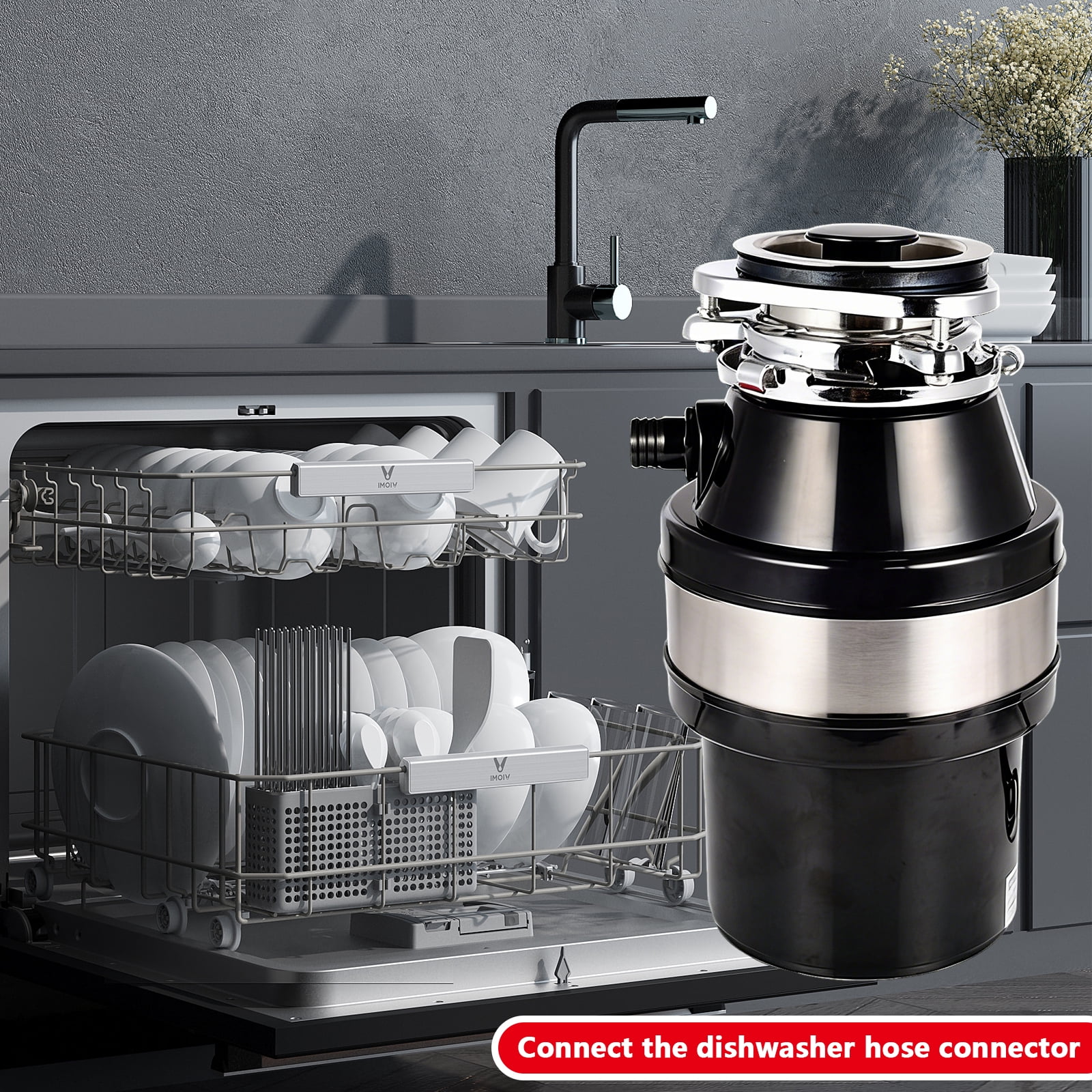 Arcticwind Food Waste Disposer,Garbage Disposal Continuous Feed Food Waste Disposer,Stainless Steel Food Waste Grinding System Anti-Jam,Ultra-Quiet,Power Cord Included,Black stainless steel version