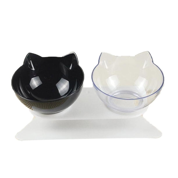 Comedero doble para perros con soporte elevado de cerámica Negro y transparente
