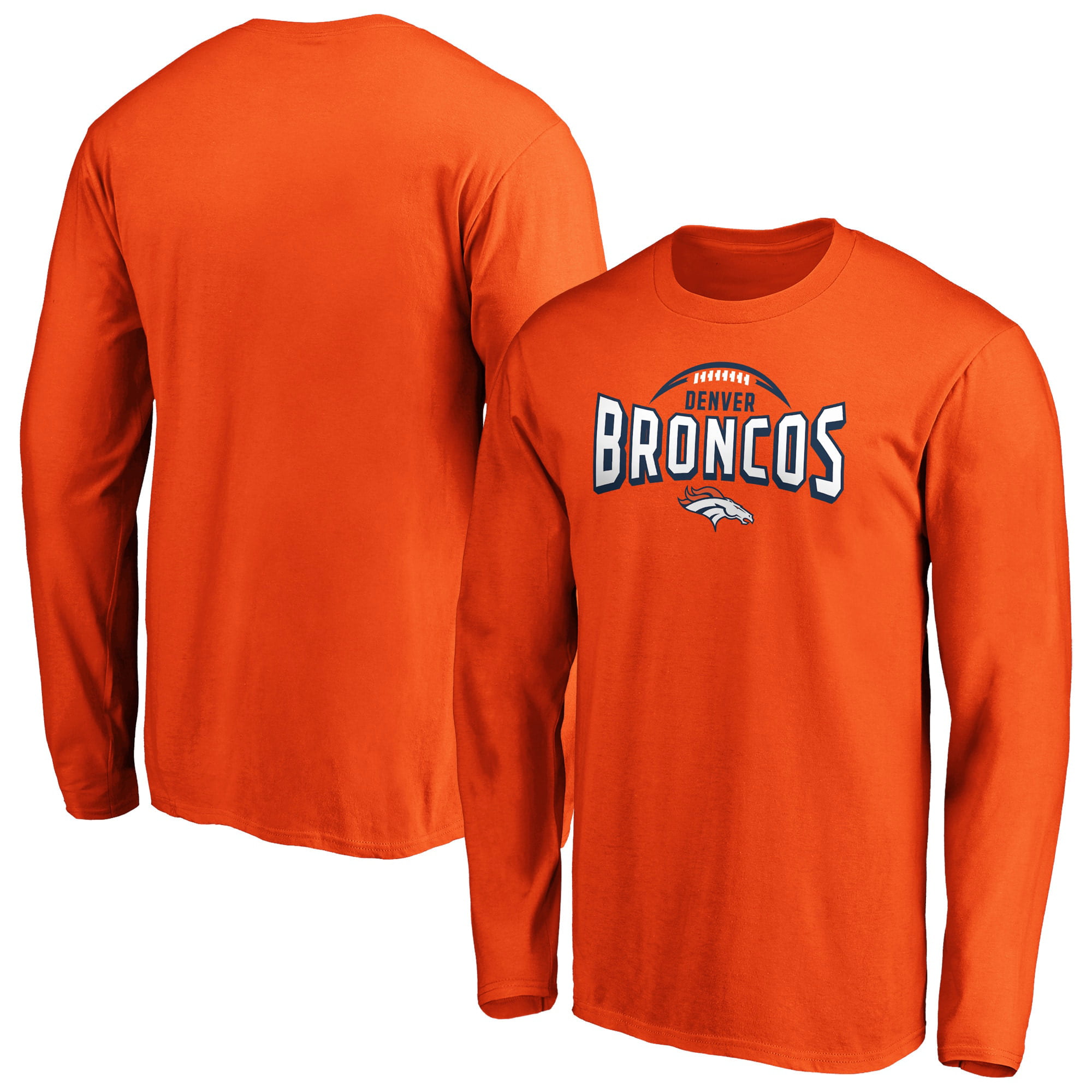 Denver Broncos Cut And Sew Long Sleeve T-Shirt Orange Mens Crew Neck 