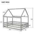 thumbnail image 7 of Full Size Floor Bed, Wooden Slat Support with House Roof Frame and Fence Guardrails, Grey, 7 of 7