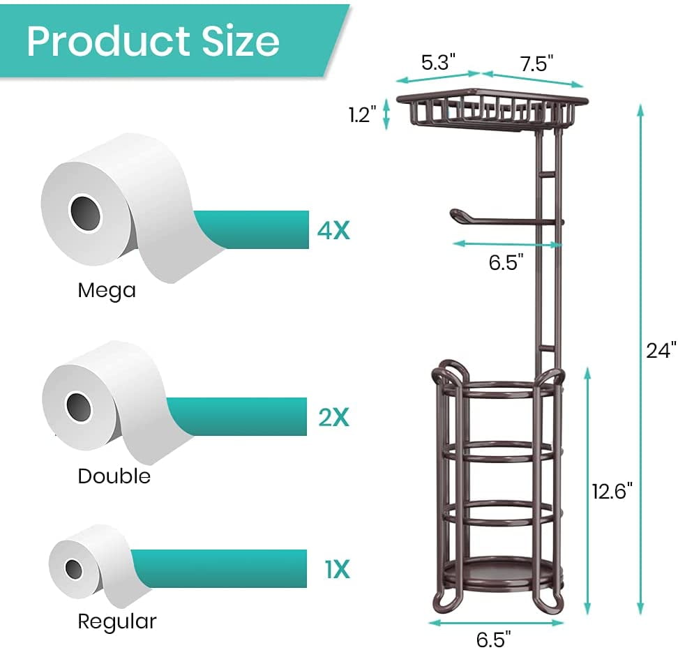 Private Jungle Toilet Paper Holder Stand Tissue Paper Roll Dispenser with Shelf for Bathroom Storage Holds Reserve Mega Rolls-Bronze