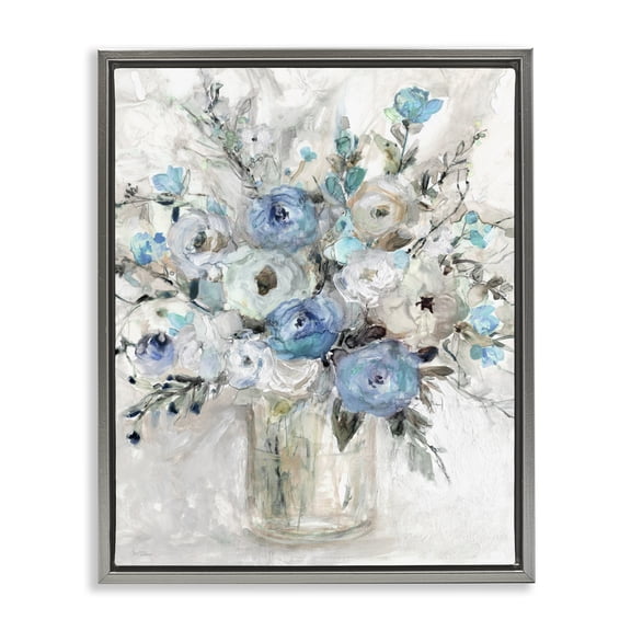 Stupell Industries Contemporary Abstract Blue Rose Arrangement Gray Floating Frame Canvas Art, 17 x 21, by Carol Robinson