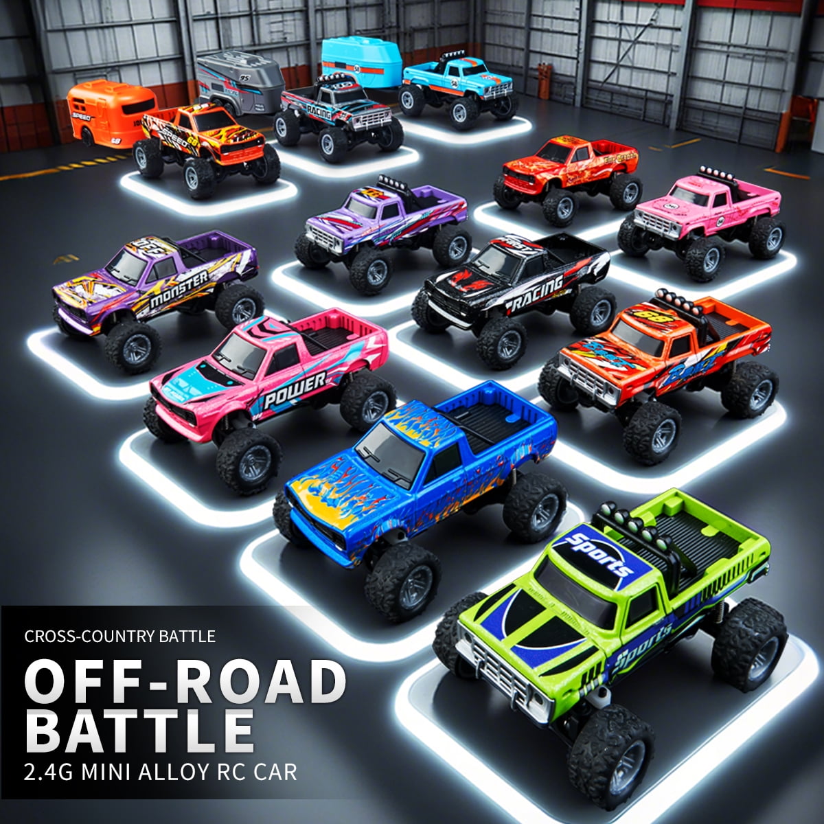 1: 64 scale Bigfoot with trailer remote control car - equipped with lights, 2.4GHz remote control, alloy structure, supporting speed regulation/steering