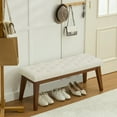 thumbnail image 6 of 43.5'' Linen Bedroom Bench, Upholstered End of Bed Bench with Tufted Button, Padded Vintage Dining Bench, Entryway Bench with Solid Wood Legs, Kitchen, Living Room, Hallway, Beige Tufted, 6 of 8