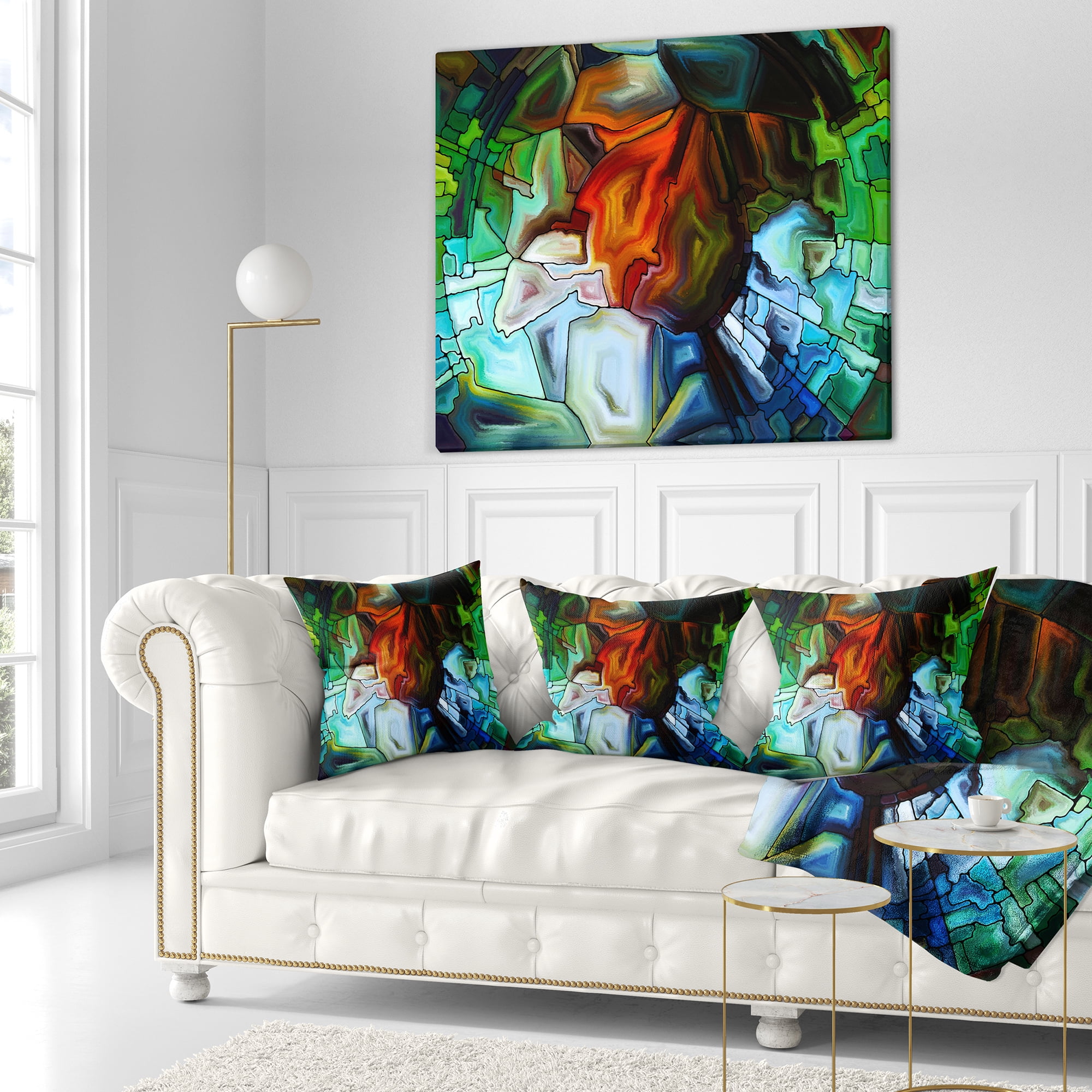 Designart Abstract Stained Glass Design - Abstract Throw Pillow - 18x18