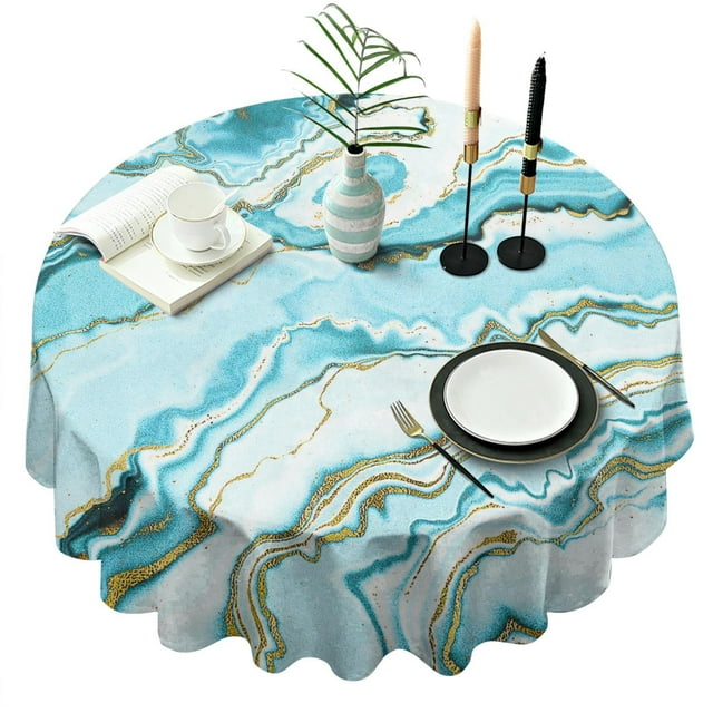 Nappe Ronde en Marbre Vert Sarcelle, Nappe Résistante aux Plis en Polyester, Nappes Imperméables Réutilisables pour Décorations de Mariage, d'Anniversaire et de Fête du Thé (Ronde, 60x60 Pouces)
