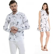Couple Matching Hawaiian Luau Cruise Outfit Shirt Dress Classic White