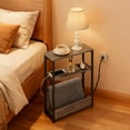 thumbnail image 5 of LEDREM 3-Tier Side Table with Charging Station,Narrow End Table for Small Spaces,with Magazine Rack,Heather Greige and Ink Black, 5 of 6